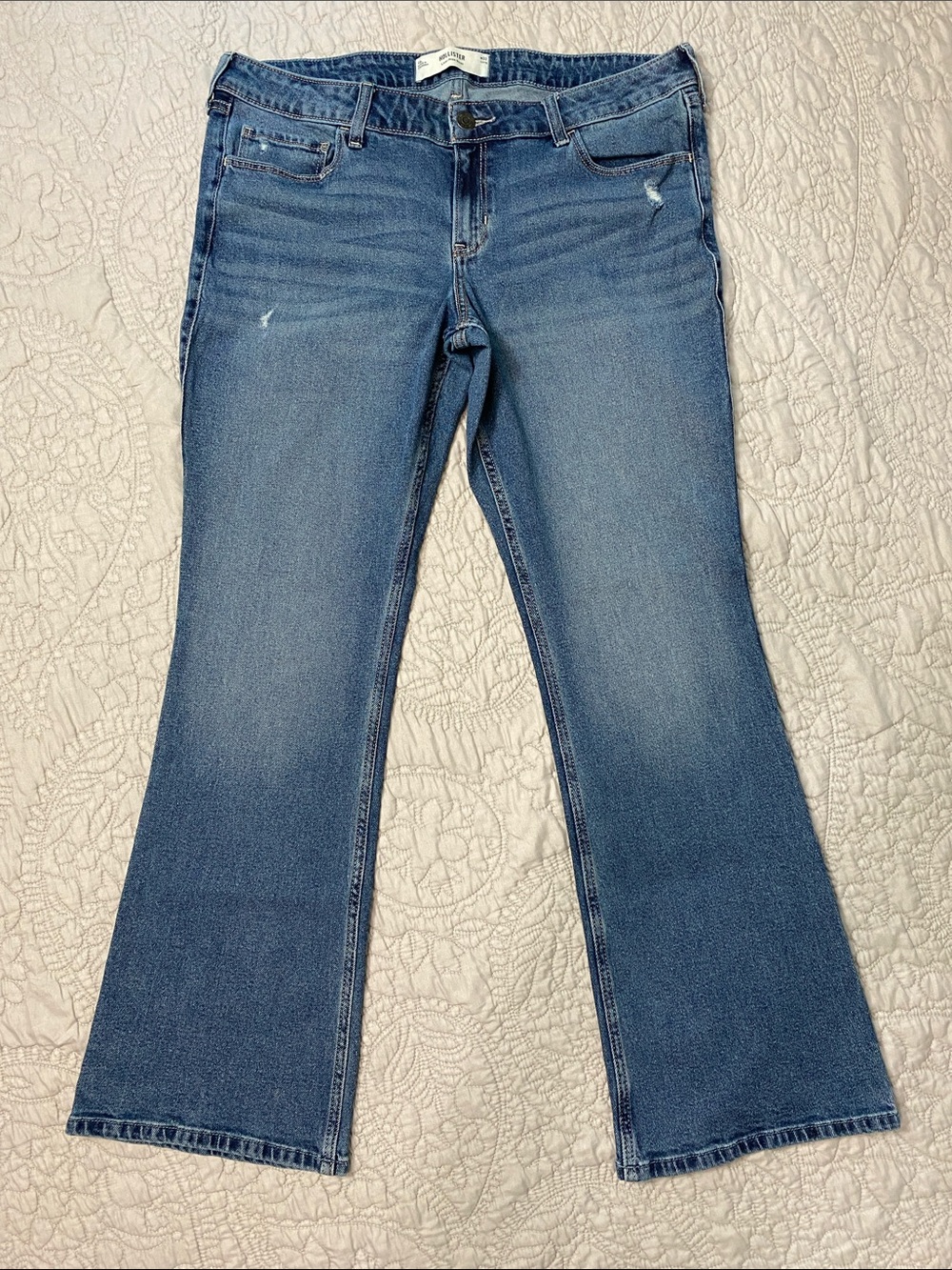 Hollister Low Rise Bootcut Jeans Women’s 16L Stretch Denim Distressed Y2K